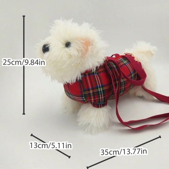 {NEW} Plaid Red and White Dog Plush Handbag - Picture 7 of 12